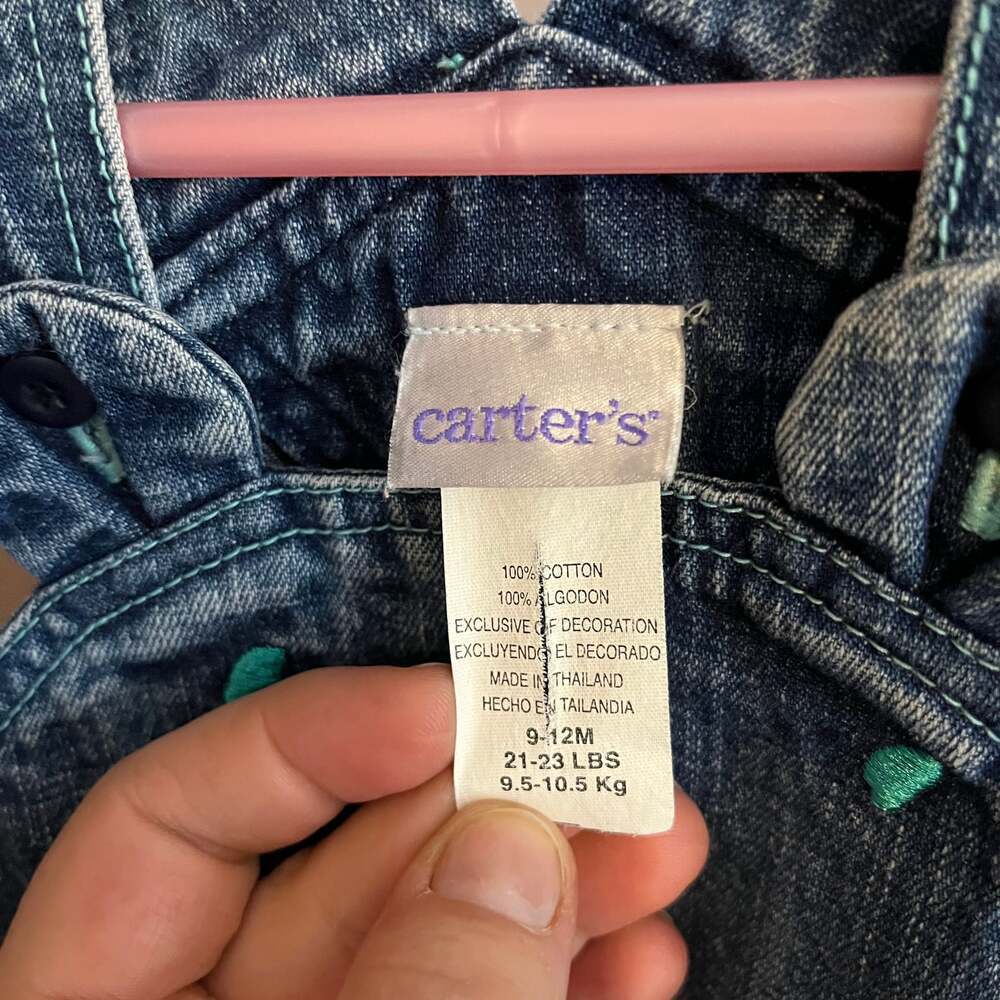 Vintage Carters Blue Denim Overalls Bear Face Heart Size (9-12 Months) - Picture 2 of 4